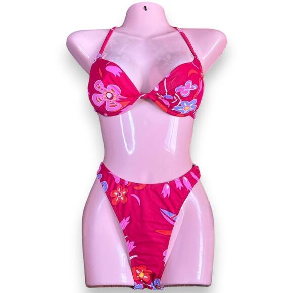 Vintage deadstock hibiscus print underwire bikini set - Picture 1 of 4